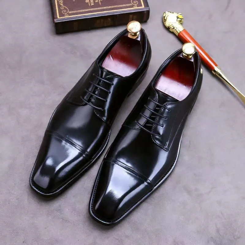 Men's classic Oxford Leather shoes Square toe leather shoes men's business dress D439