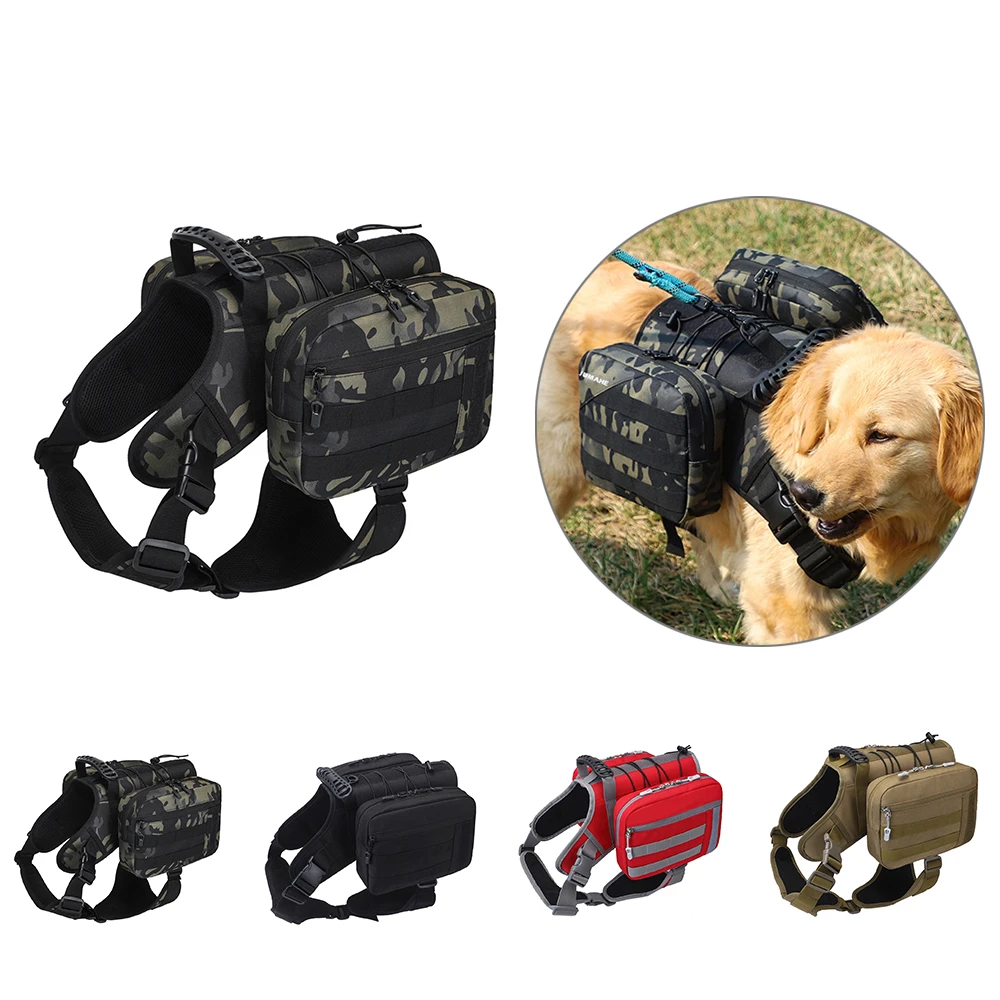 Adjustable Pet Harness Backpack Snack Big Dog Saddle Bag for Medium Large Dog Hiking Travel Outdoor Camouflage