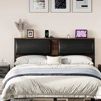 Upholstered Queen Size Headboard with Charging Station, Top Storage Shelf, Bed Frame Adapters, and Adjustable Height for Enhance 6