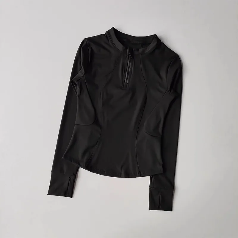 قميص اليوغا واللياقة البدنية للسيدات، نصف سحاب مرن...