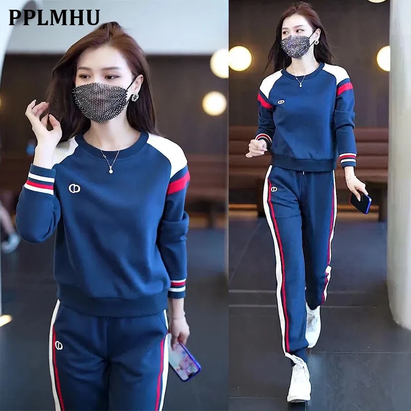 2023 Jogging Tracksuit 2 Piece Sets Women Outfits Korean Loose O Neck Short Sweatshirt And Casual Pants Suit New Ensemble Femme