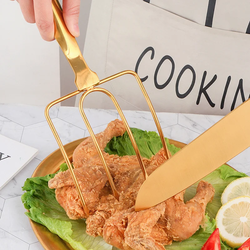 Turkey Poultry Barbecue Fork Fixed Barbecue Fork Creative Gold Stainless Steel Household Large Travel Outdoor Tool