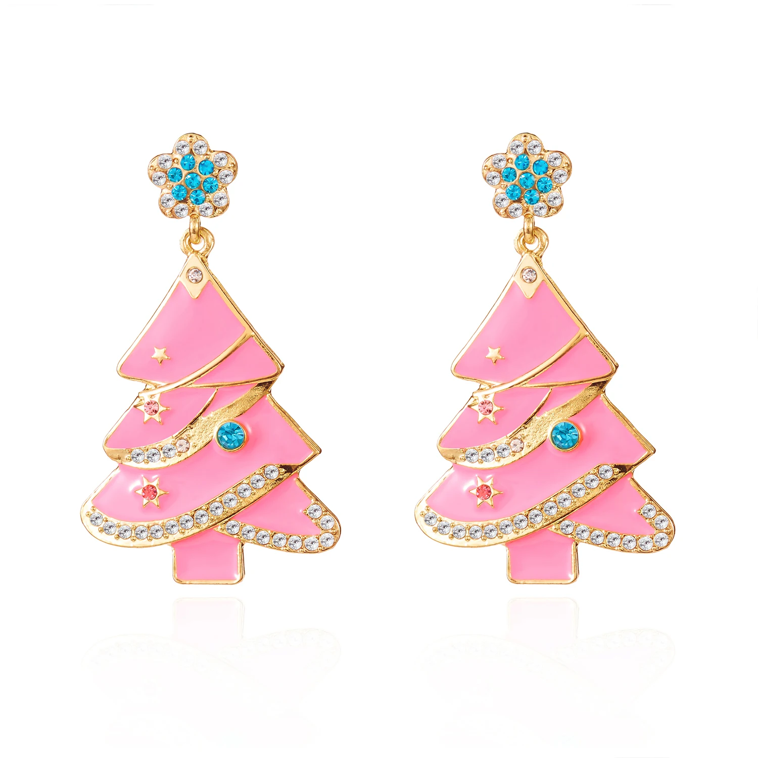 Zarte rosa Tropfen Öl Weihnachtsbaum Tropfen Ohrringe für Frauen süße bunte Kranz Glühbirne Ohrringe Neujahr Party Schmuck Geschenke – Detail 3
