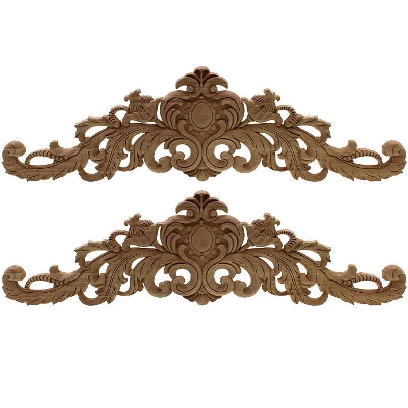 

2X Carving Natural Wood Appliques For Furniture Cabinet Unpainted Wooden Mouldings Decal Vintage Home Decor 40X11x2cm
