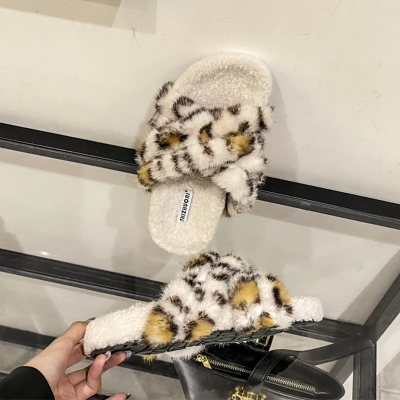 ZOOKERLIN Winter Women Home Indoor Casual Fuzzy Slippers Female Flip Flops Fluffy Shoes Cross Slides Ladies Soft Plush Slippers