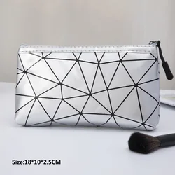 Waterproof PU Cosmetic Bag - Small Makeup Pouch and Organizer (Silver)