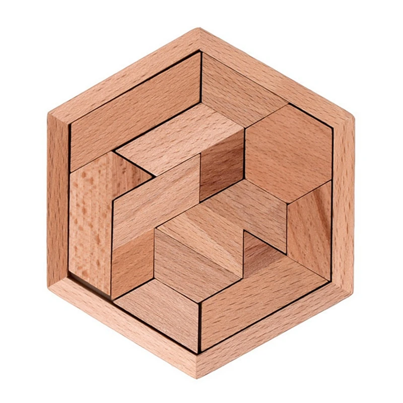 

Wooden Puzzle Board Children's Hexagonal Shaped Chess Jigsaw Puzzle 11 Building Blocks Hexagonal Puzzle Educational Toys