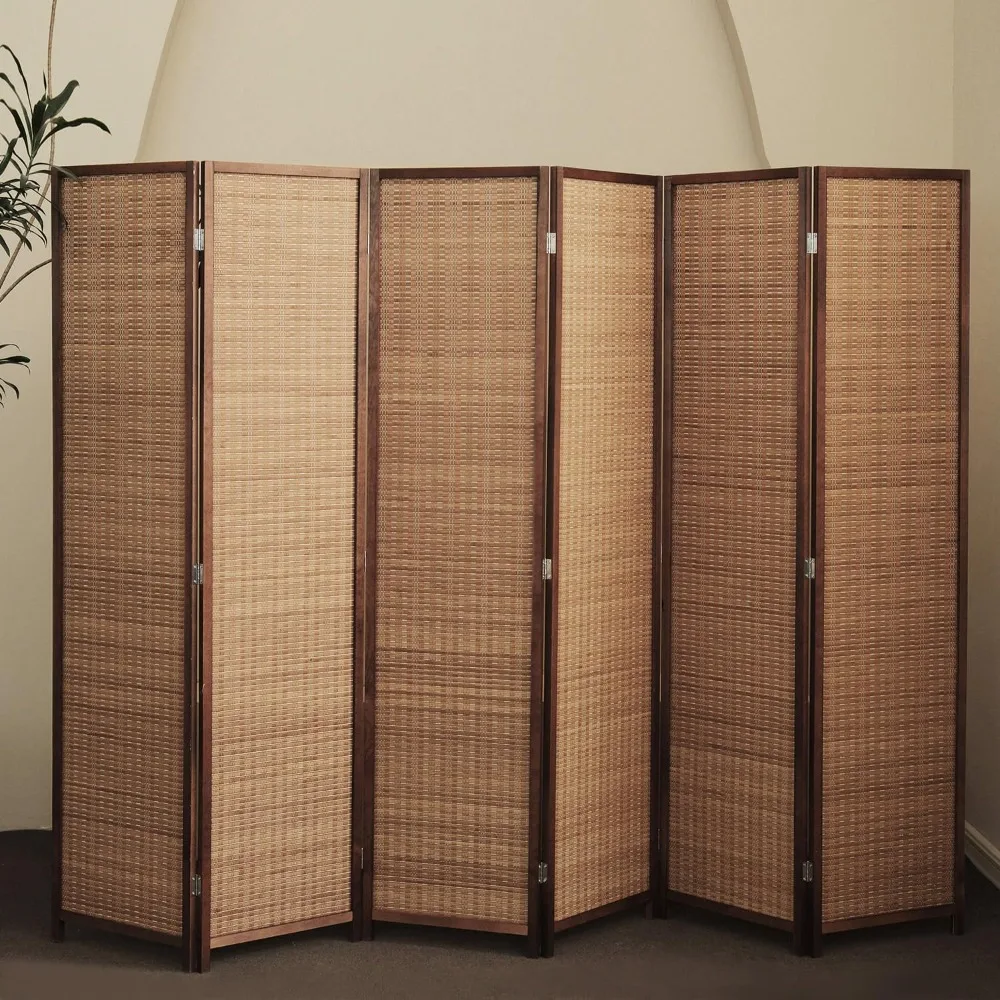 6 Panel Bamboo Room Divider Folding Screen for Home Partition, 67" H x 92.1" W