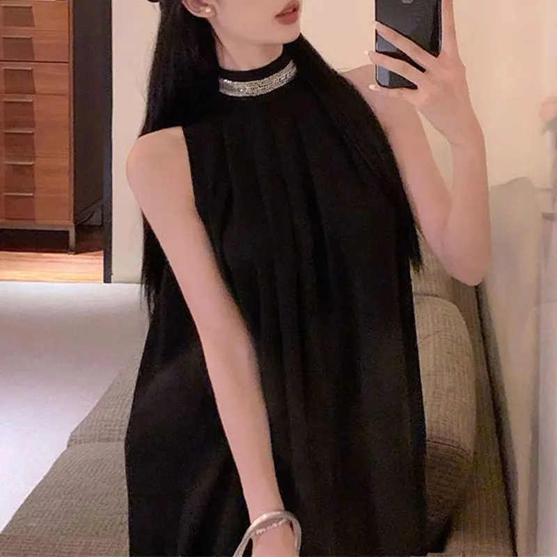 ワンピース ランドネック ノースリーブ プリーツ 韓国スタイル ワンピース きれいめ 春夏 ノースリーブ プリーツ ロング 40代