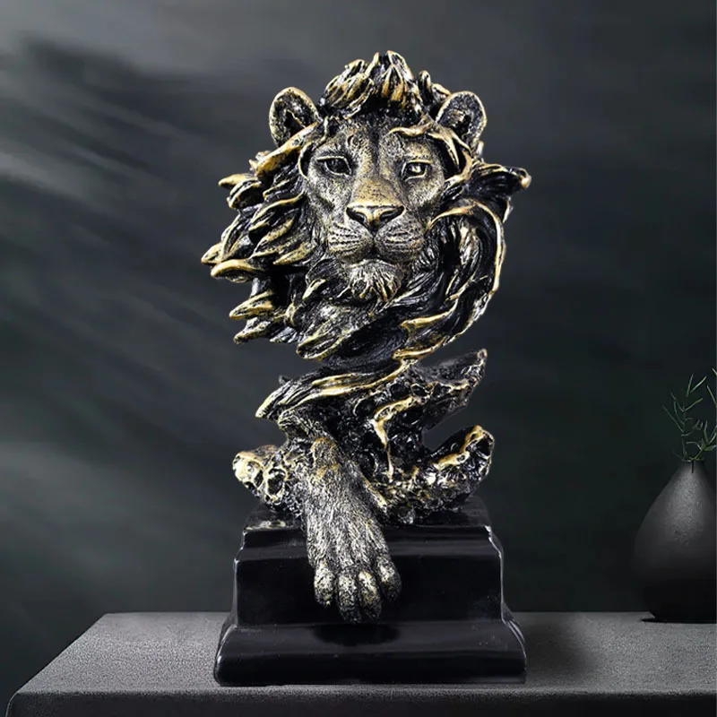 

King of Lion Statue Silver Golden Lions Desk Sculpture Home Office Bar Decor Resin Animal Model Crafts Art Ornaments Unique Gift