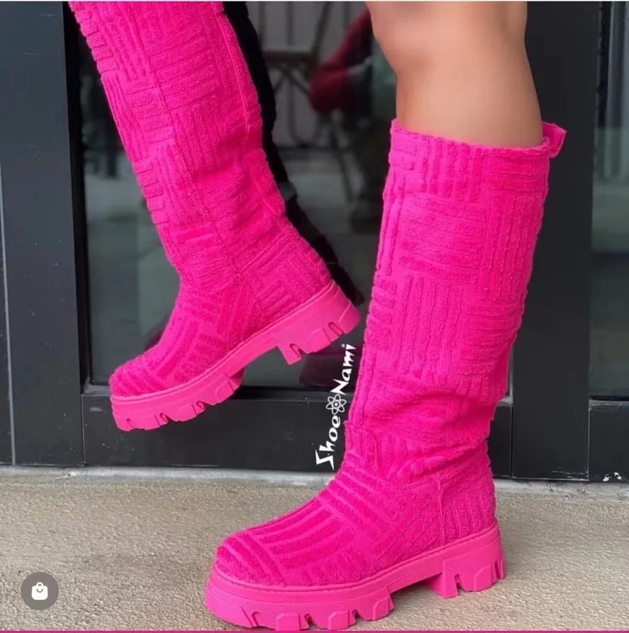 2024 New Arrived Thick-heeled Warm Mid-tube Boots Women's Pelipper Plush Large Size Towel Cotton Fashion Boots