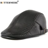 BUTTERMERE Men Beret Hat Real Leather Flat Cap Sheepskin Autumn Winter Male Brown Adjustable High Quality  Mens Beret Caps 3