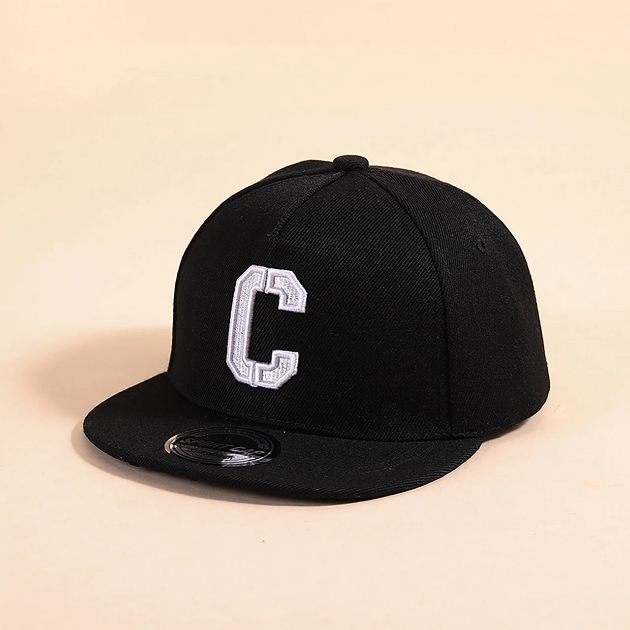 Children's Embroidered Snapback Cap - Flat Brim Solid Color Sun Hat