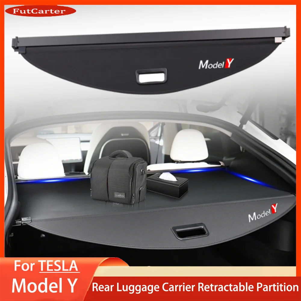 테슬라 모델 Y용 트렁크 카고 커버 커튼, 후면 수하물 캐리어, 개폐식 파티션 ..