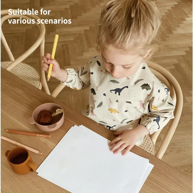 Baby's Soft Waterproof Bib Kid Long Sleeves Adjustable Feeding Cloth Little Boy Girl Painting Smock Child Meal Eating Apron 3