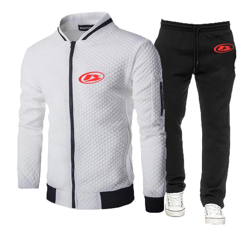 2023 Spring Autumn Men's Beta Racing Motocross Motorcycle Print Casual Round Neck Lattice Jacket+Sweatpants Slim Fit Sports Sets