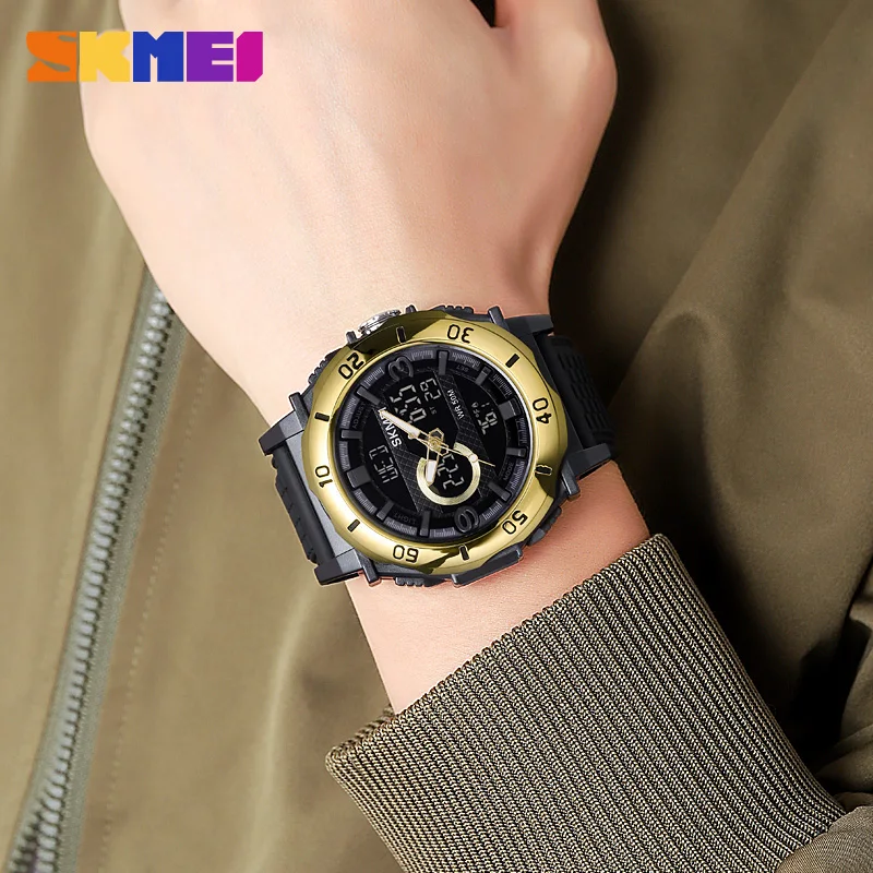 SKMEI Watch Fashion Sports Men's Watches Thermometer Waterproof Chronograph Quartz Digital Wristwatch 3Time Casual Male Clock