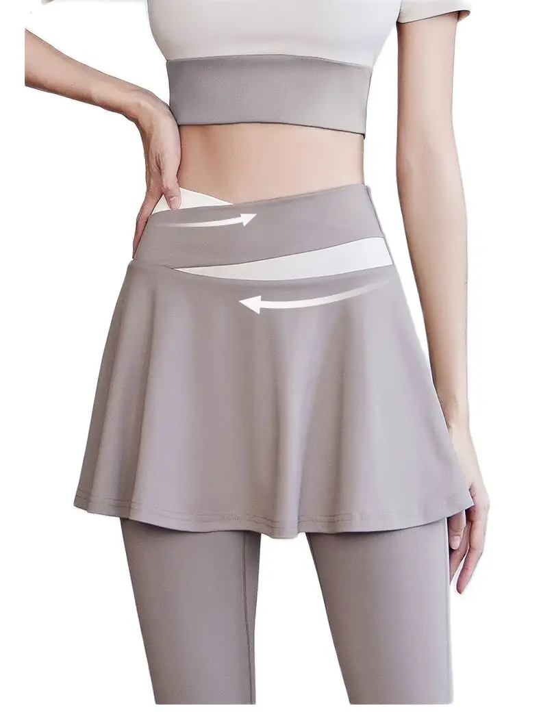 

Color Blocking Fitness Sports Running Dance Training High Waist Tight Nude Sense Buttock Covering Like Two Pieces Gym Leggings