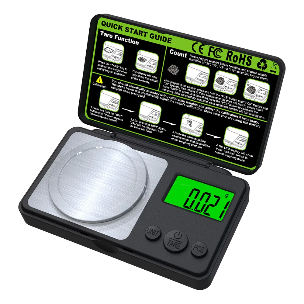Fodwet 0.001g High Precision Milligram Scale with Flip-Lid & Tray Clips, Lcd Display for Kitchen Lab Jewelry Herbs Weighing