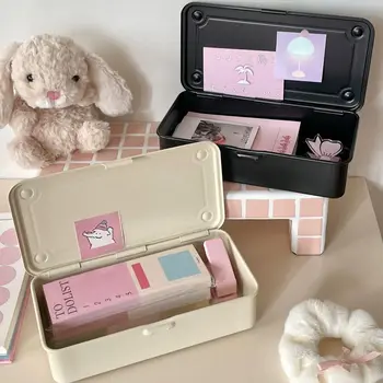 MINKYS Kawaii multifunzionale da scrivania in metallo Organizer adesivi nastri Kpop photocard Storage Collection Box cancelleria scolastica