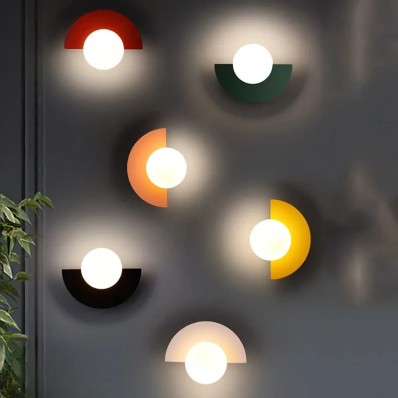 

Nordic Glass Ball Wall Lamp LED Bedroom Bedside Lamp Macaron Color Children's Room Background Wall Decorative Wall Lamp
