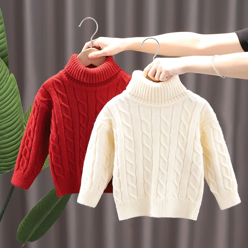 1-6 Year Old Children's Sweater Autumn/Winter Boys' Girls' High Neck Texture Pattern Knitted Sweater Fashion Warm Pullover