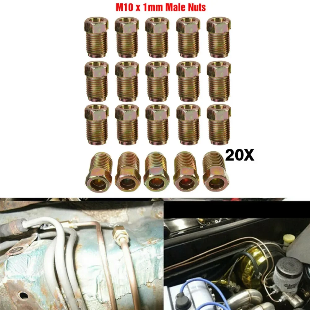 Brake Pipe Hose Brake Line Connector Brake Connecting Insert Brake Line Lock Kit 20x Brake Line Fittings Nuts