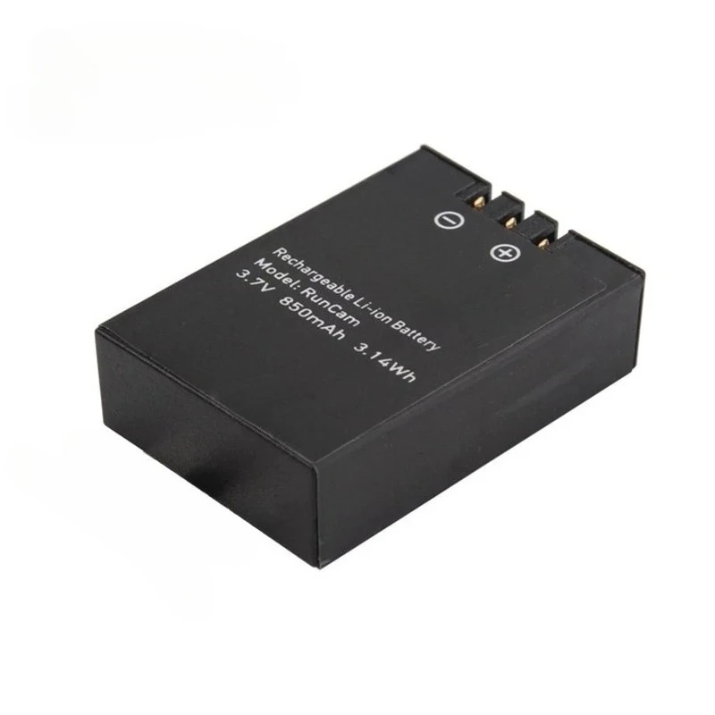 Batterie 850mAh pour caméra Runcam 2 3S, étiquette RC2-09, présentée avec câble plat.