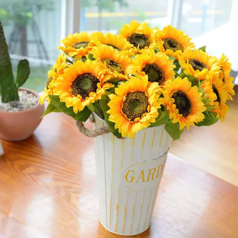 Artificial Sunflowers with Vase - Realistic Sunflower Centerpiece  Arrangement