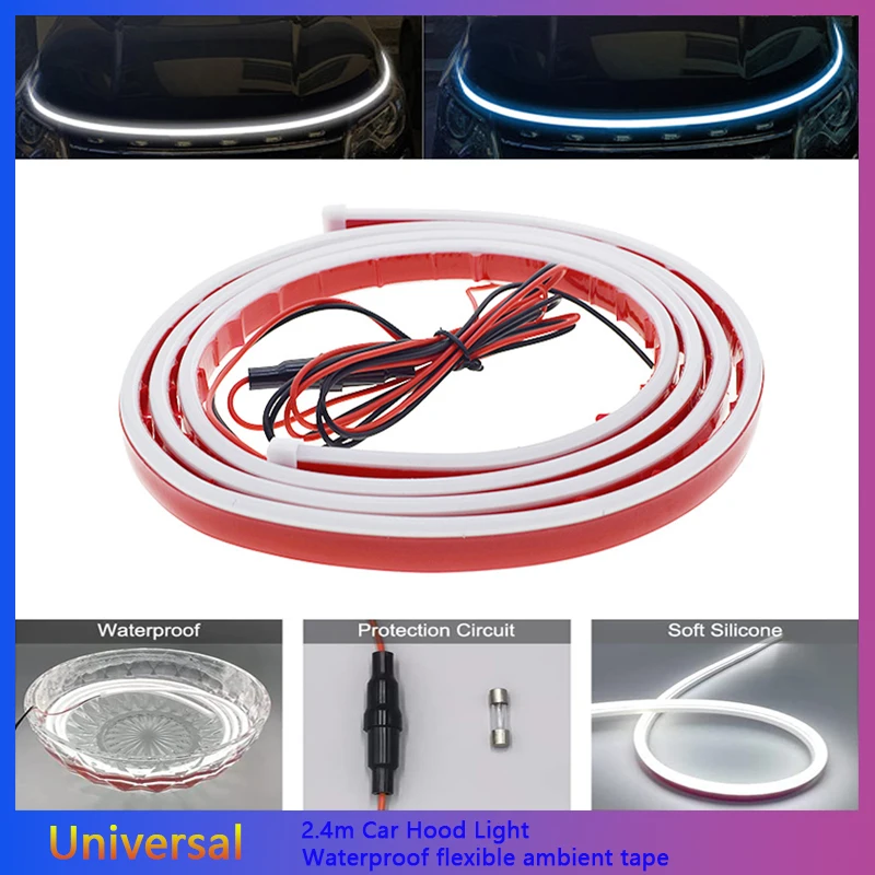 

2.4m Backlight Hood Light Led Strip Car Hood Tape Led Strip Under The Hood Flexible Running Lights Decor Atmosphere Ambient Lamp