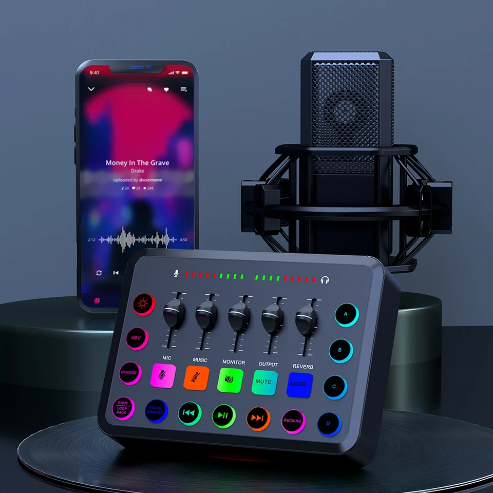 F11 Live Sound Card Streaming 5-Channel Mixer Sound Card Audio Mixer Professional Studio for Game Voice Podcast Live Streaming