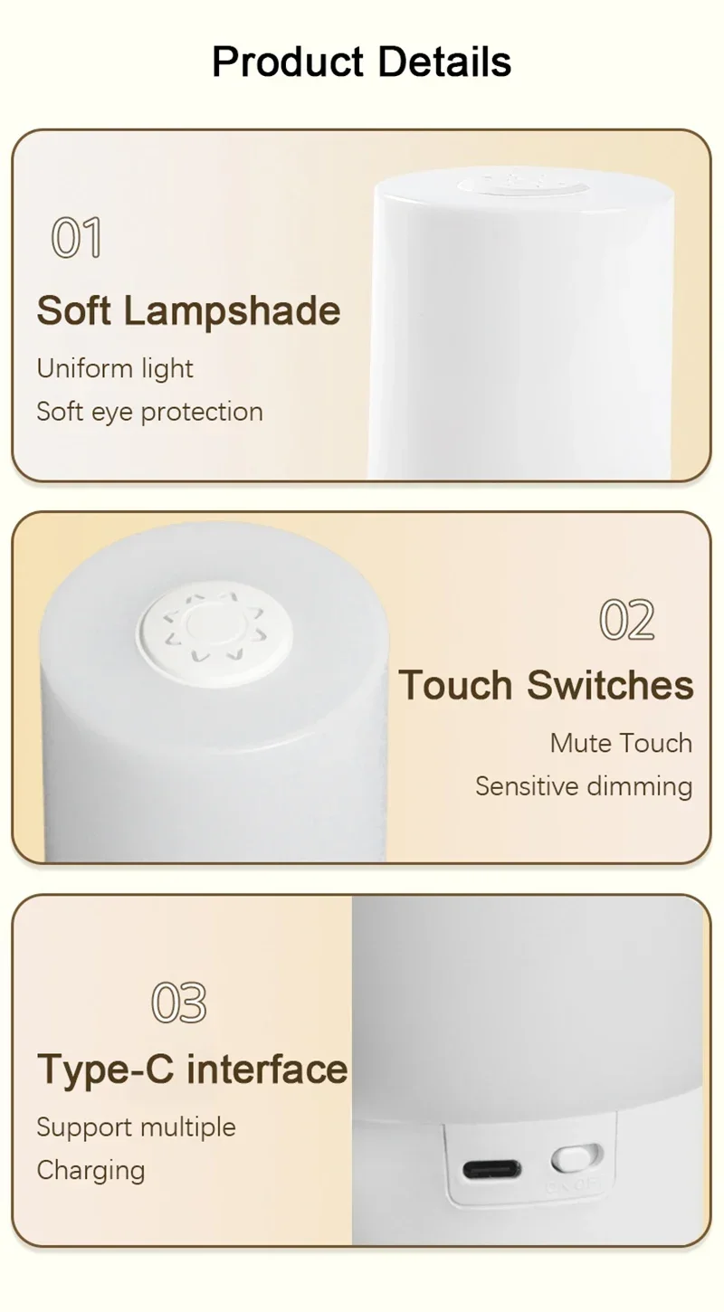 Description Picture 5 of itemLED Night LightsBedside Dimmable Charging Desktop Night Lamps Bedroom Bedside Lithting Decoration Touch Reading Led Table Lamps