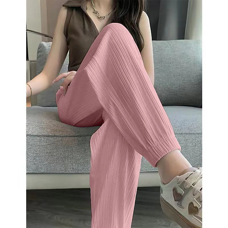 Casual Street Sweet Autumn New Basics Ice Silk Pants Lantern Pants Solid Color Elastic Women's Sports Pants and Ankle Pants