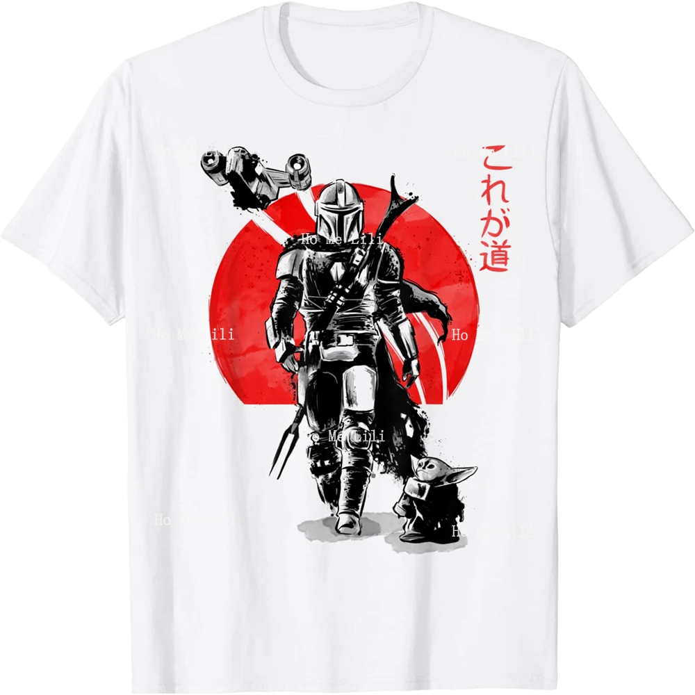 Japanese Art Armor Samurai E Little Monster Red Sun Ink Portrait T-Shirt Unisex In Puro Cotone