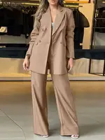 ZANZEA 2PCS Elegant Lapel Neck Long Sleeve Blazer Suits Fashion Autumn Outifit Women OL Work Tracksuit Solid Wide Leg Pants Sets 1