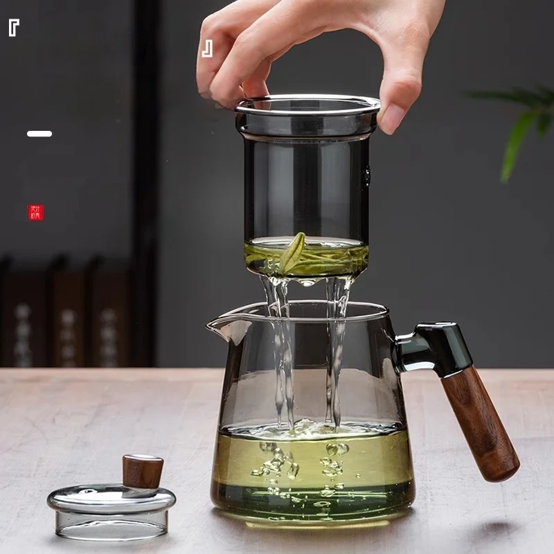 GIANXI Glass Tea Set Chinese Wooden Handle High Temperature Brewing Teapot Japanese Household Wooden Retro Glass Tray glass teapot tea brewing pot
