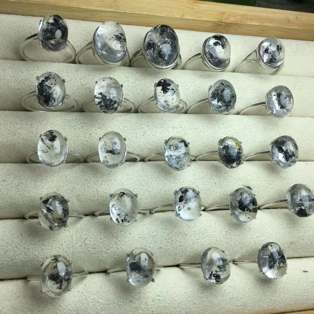 1 Pc Fengbaowu Natural Herkimer Diamond Ring Oval Cabochon 925 Sterling Silver Crystal Healing Stone Jewelry Gift  For Women 5