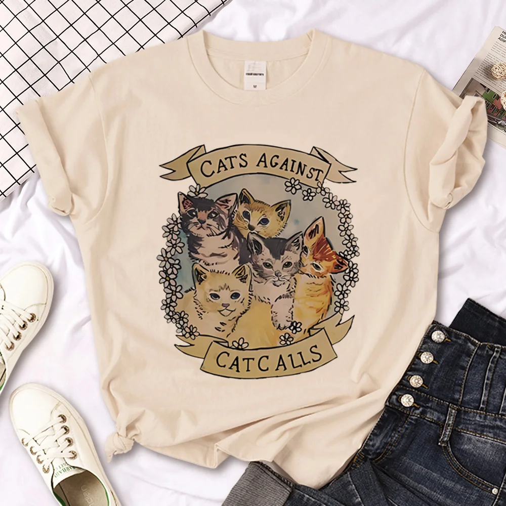 

Женская футболка с рисунком кошки в стиле Харадзюку