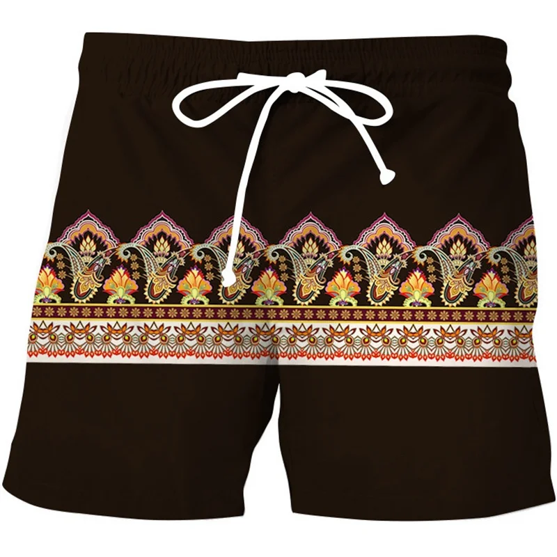 Colorful Ethnic Pattern Beach Shorts For Men Exquisite 3D Printed Swim Trunks Summer Vacation Short Pants Loose Board Shorts 2
