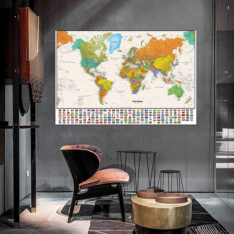 100*70cm World Map Wall Hanging Picture Unframed Canvas Painting Art Poster and Print Background School Classroom Supplies