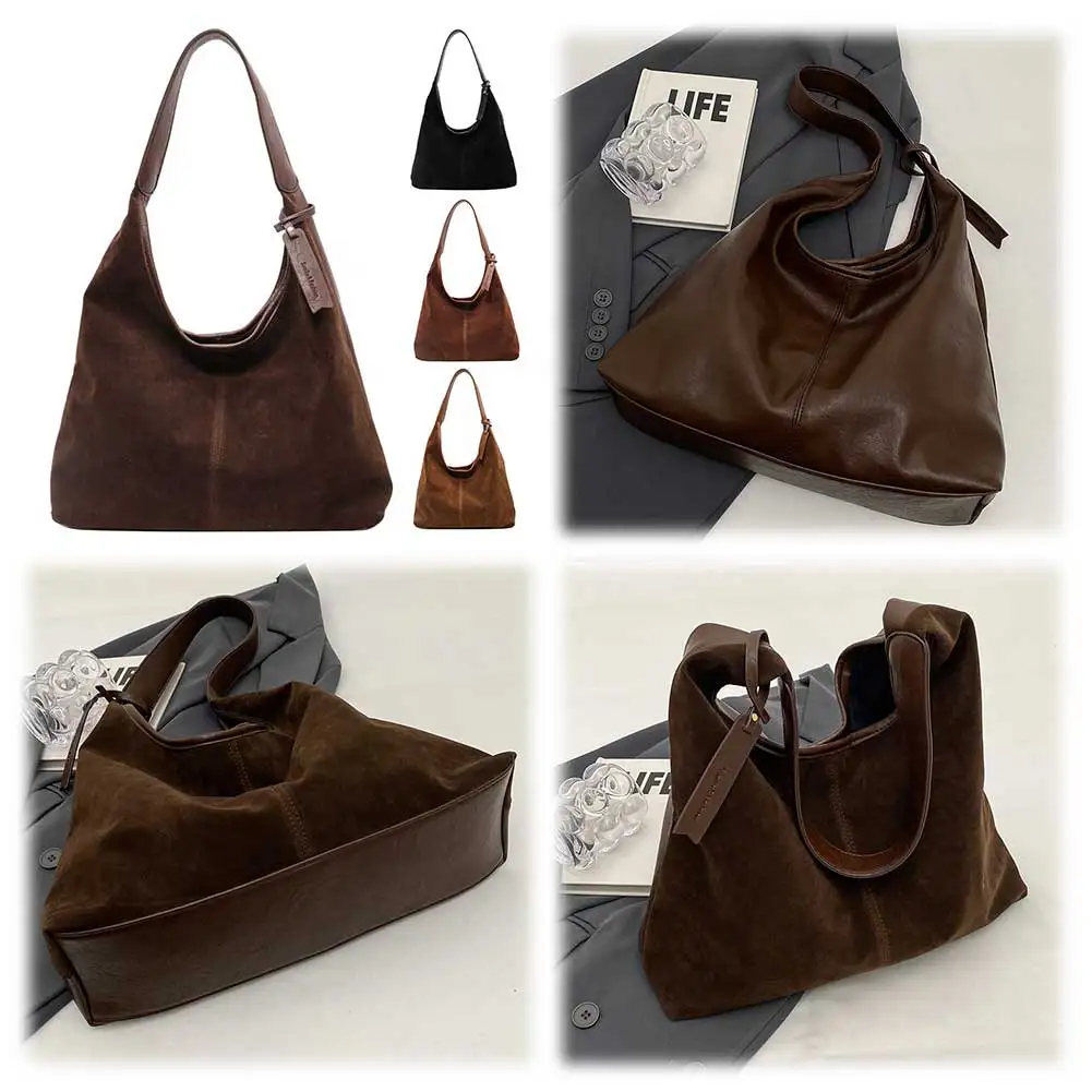 Women Suede Shoulder Bag Simple Tote Handbag Large Capacity Trendy Work Hobo Hasp Closure Vintage Hobo Bag Outdoor Travel Bag