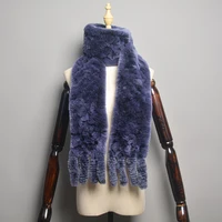 2025 Long Style Women Winter Real Rex Rabbit Fur Scarf Natural Rex Rabbit Fur Scarves Lady Knitted Rex Rabbit Fur Ring Scarves 2