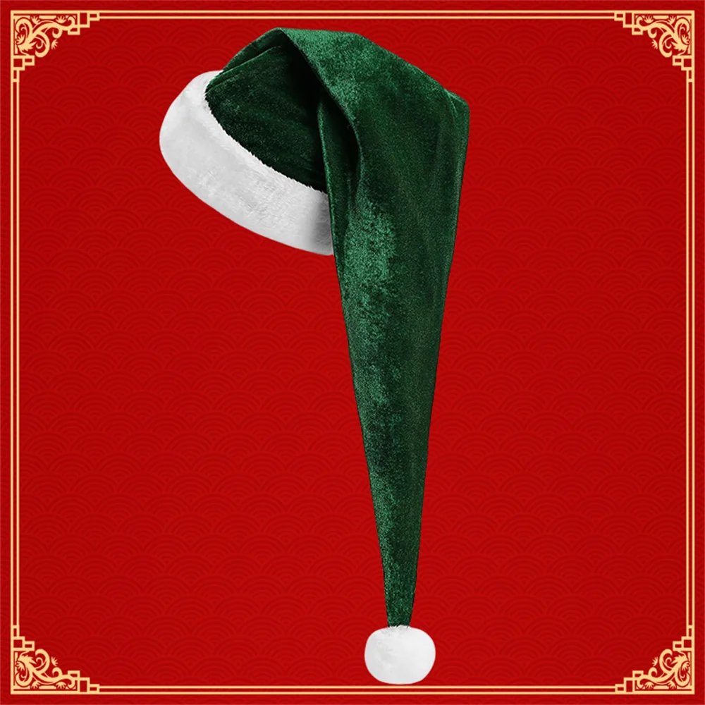 New Long Plush Christmas Hats Dark Green Golden Velvet Christmas Hat Adult Children's Holiday Santa Hat New Year Party Decor