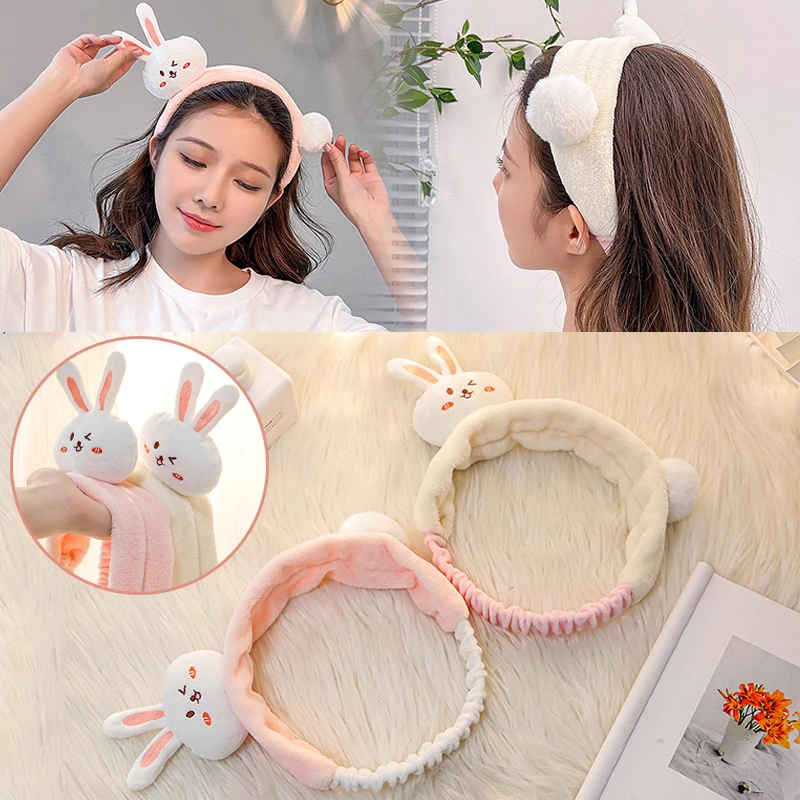 

New Wash Face Hair Holder Hairbands soft Plush Cute Rabbit Headband For Women Girls Elastic Hairband Turban Hair accessories