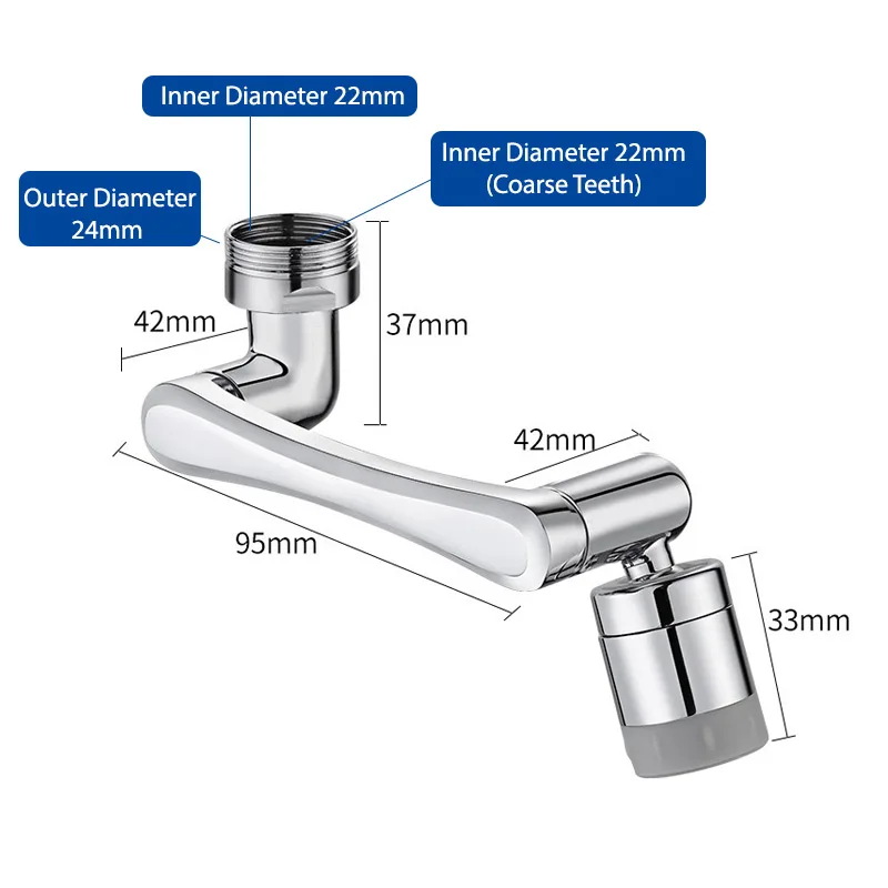 Stainless steel Universal 1080 °Swivel Robotic Arm Swivel Extension Faucet Aerator Kitchen Sink Faucet Extender 2Water Flow Mode - Image 6