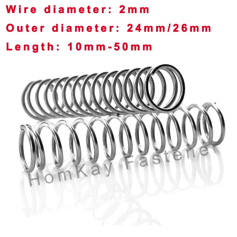 

4 Pcs 304 Stainless Steel Compression Spring WD 2mm*OD 24mm/26mm*Length 10mm-50mm Release Pressure Spring