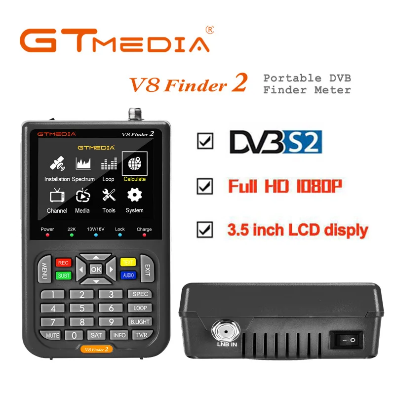 

GTMEDIA V8 Finder2 Digital Satellite Finder Metter 7.4V/4000mAh DVB-S/S2/S2X H.265 3.5'' LCD Display 1080P HD Satfinder