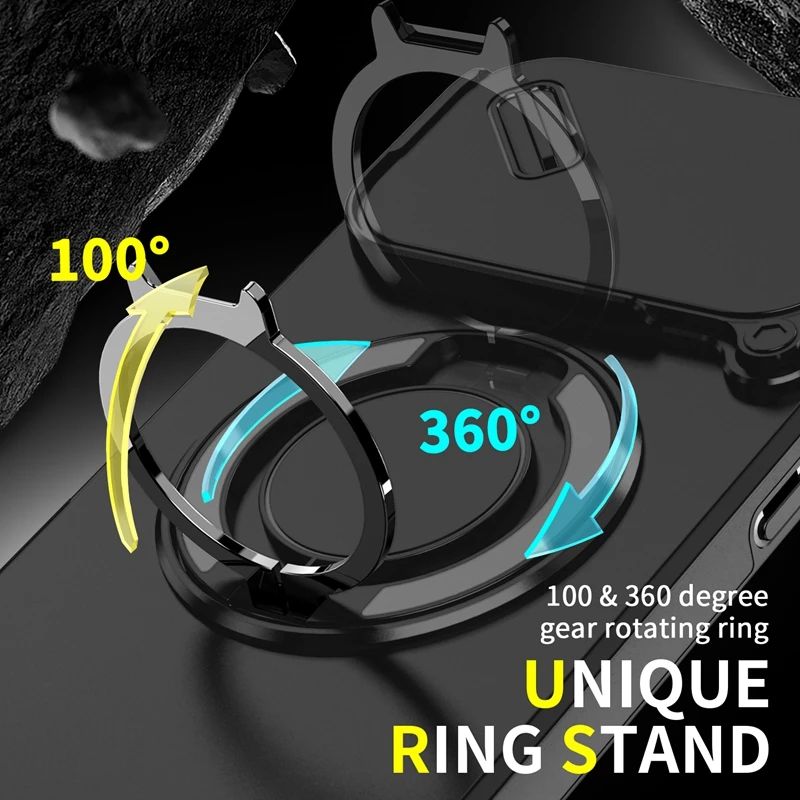 Enhanced Armor 360 Ring Stand Magnetic Shockproof Case with Lens Protection and Magsafe Compatibility