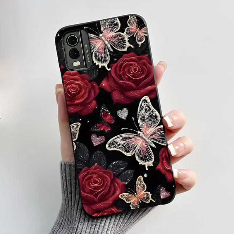 Black Soft Silicone TPU Luxury Fashion Flower Butterfly Phone Case