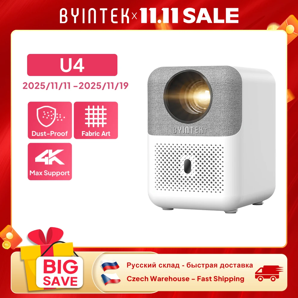 BYINTEK U4 Smart Mini Projector 4K 1080P Android WiFi Home Theater for Smartphone Cinema Video Projection